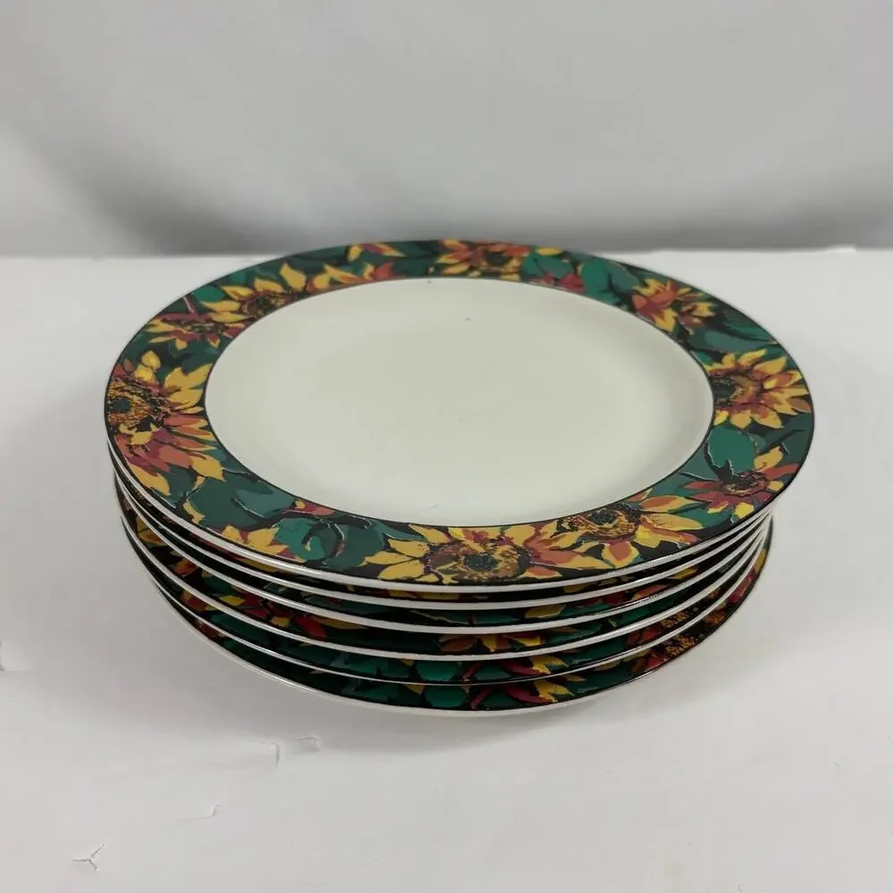 Vitromaster Sunflower Salad Plate Set of 6 1994 Sue Zipkin